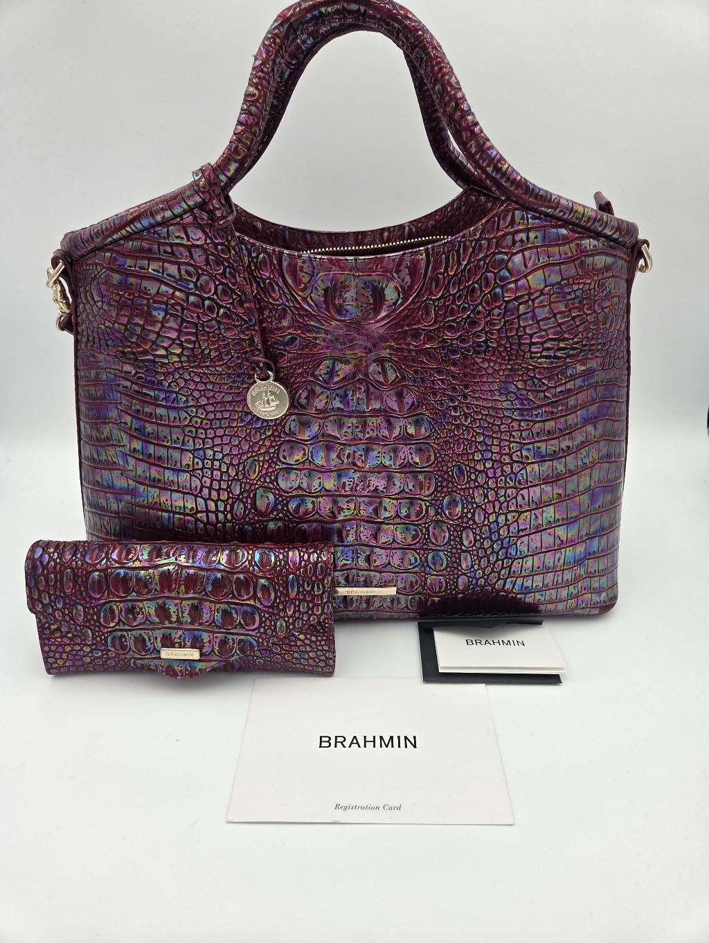 Brahmin Elaine Satchel + Wallet Sangria Melbourne Leather